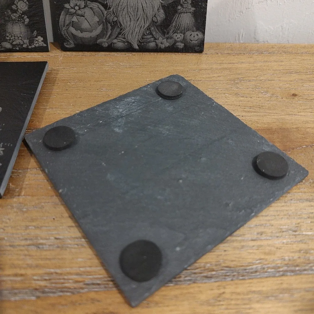 Laser Engraved Slate Coasters Halloween Fall Gnome Holiday Theme Set Of 4